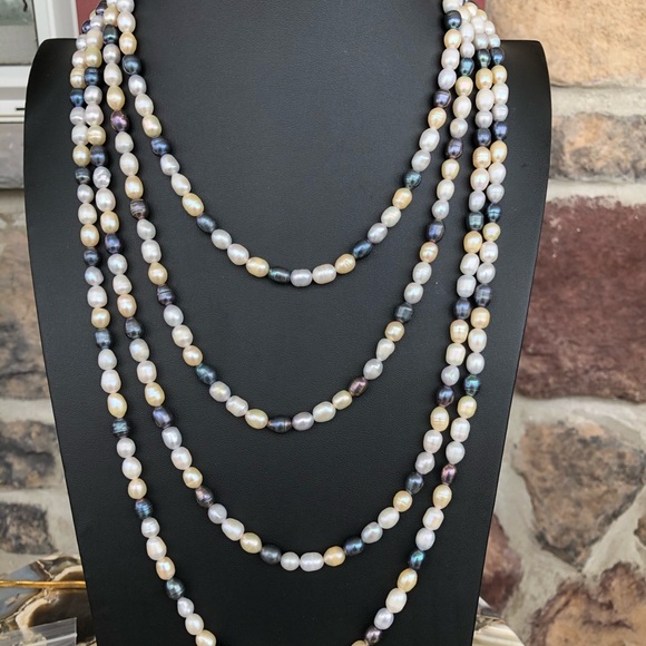 Multi Color Strand Freshwater Pearl Necklace 100" - Picture 2 of 11
